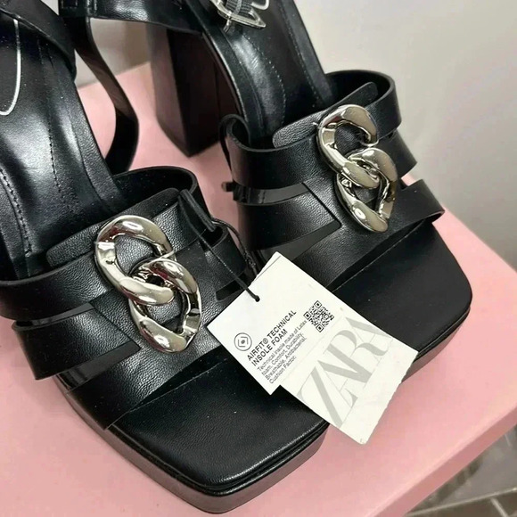 ZARA STRAPPY PLATFORM HEEL SANDALS SIZE 9US Black - Picture 12 of 13